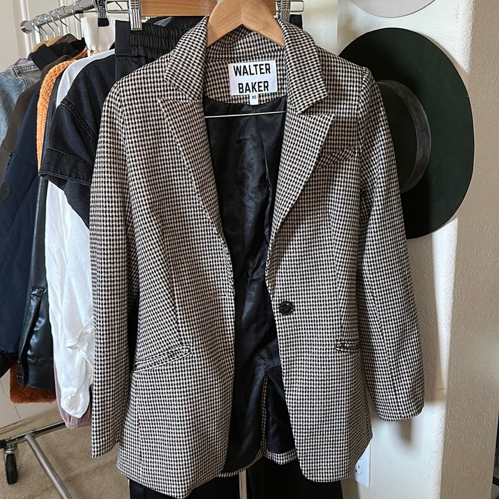Walter Baker Houndstooth Blazer Jacket Single Button